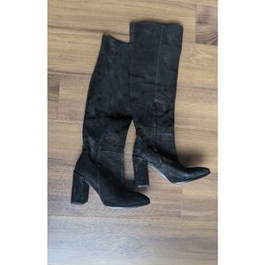 Zara - Sz 6 Black Suede Heeled Knee High Boots